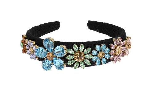 Dolce & Gabbanna Black Brocade Gold Crystal Floral Headband ON SALE