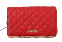 Moschino Red Quilted Faux Leather Designer Handbag ON SALE