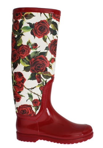 Dolce and Gabbana Boots Red Roses Women's Designer Rubber Rain Boots Designer Shoe Warehouse SALE