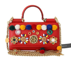 DOLCE AND GABBANA HANBAGS SALE Designer Handbag Outlet Red VON Leather Crystal Carretto POM POM Bag