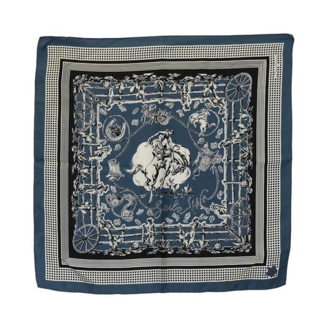 Dolce & Gabbana Blue Silk SICILIAN WESTERN Print Blue Scarf