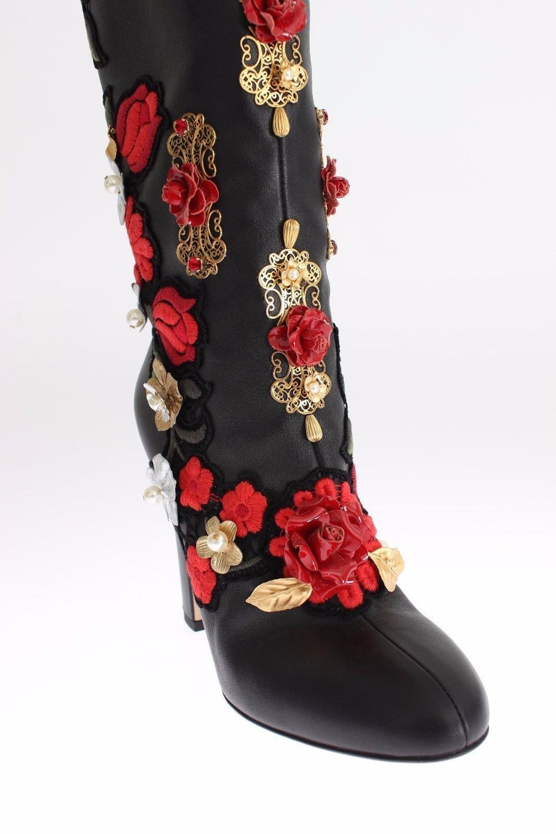 black boots with red roses