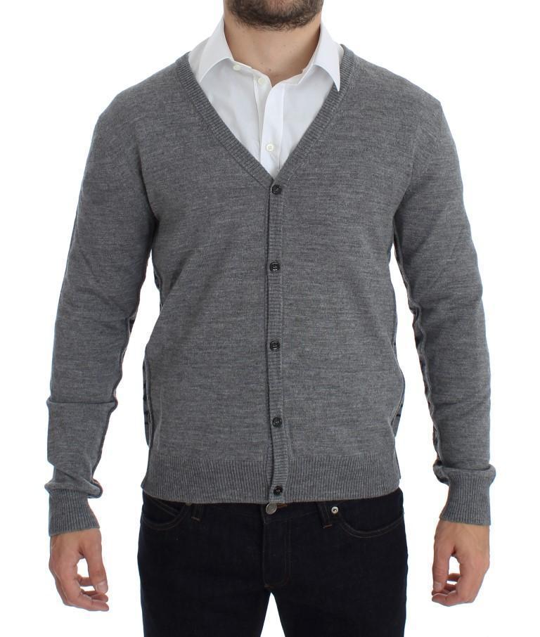 Gray Wool Button Down Logo Cardigan