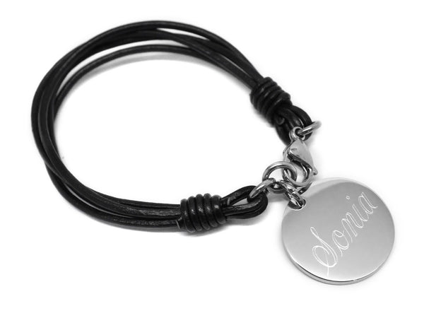 Fashion Engravable Leather Bracelet with 0.8'' Stainless Steel Disc