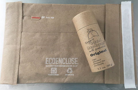 eco friendly deodorant in compostable shipping envelope