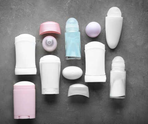 collection of different deodorant bottles and types