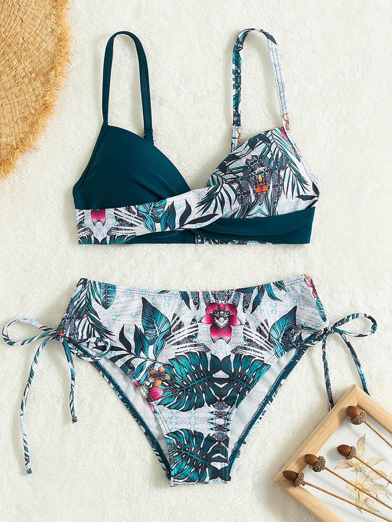 Tropical Print Bikini With Push Up Top | Pomona Peach