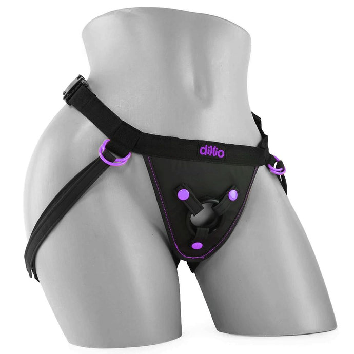purple strap on harness with 7 inch dildo for lesbian couples