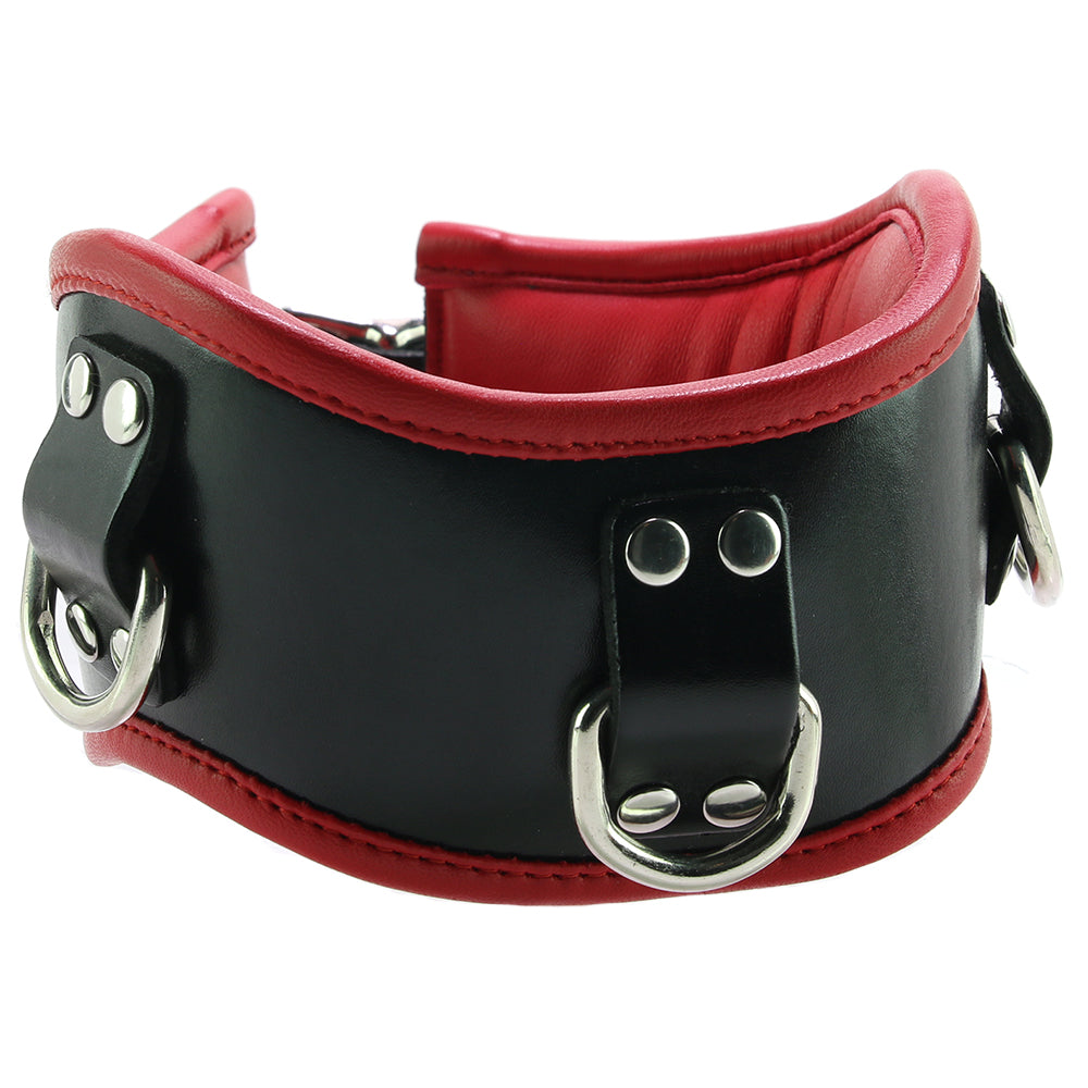 Leather Posture Collar With 3 DRings In BlackRed Rouge Leash