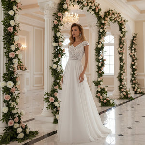 Boho Wedding Dress Chiffon A Line Beach Bridal Gown - Tulle Lux Bridal Company