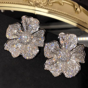 Aesthetic Big Flower Cubic Zirconia Design Earrings for Women - Tulle Lux Bridal Company