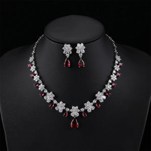 Fashion Jewelry Set Gorgeous Cubic Zirconia Party Flower Necklace Earrings Set - Tulle Lux Bridal Company