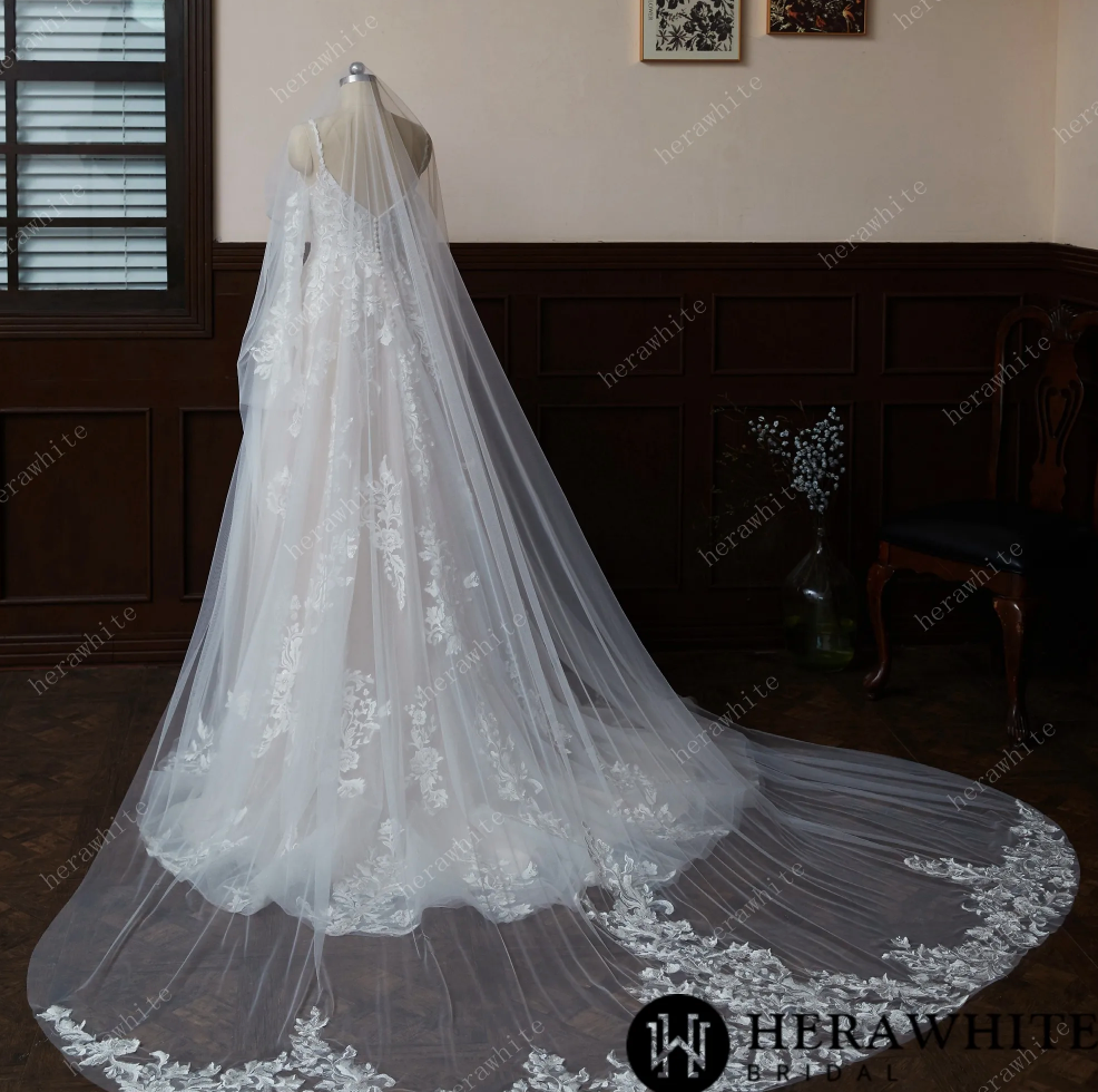 Frilled Ruffles Tulle Bridal Veil Two Layers Modern Custom Made