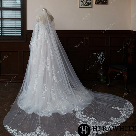 Frilled Ruffles Tulle Bridal Veil Two Layers Modern Custom Made