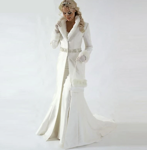 long white fur bridal cape