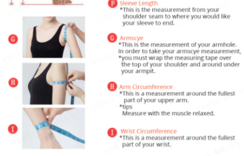 how to measure arm sizing for a dress