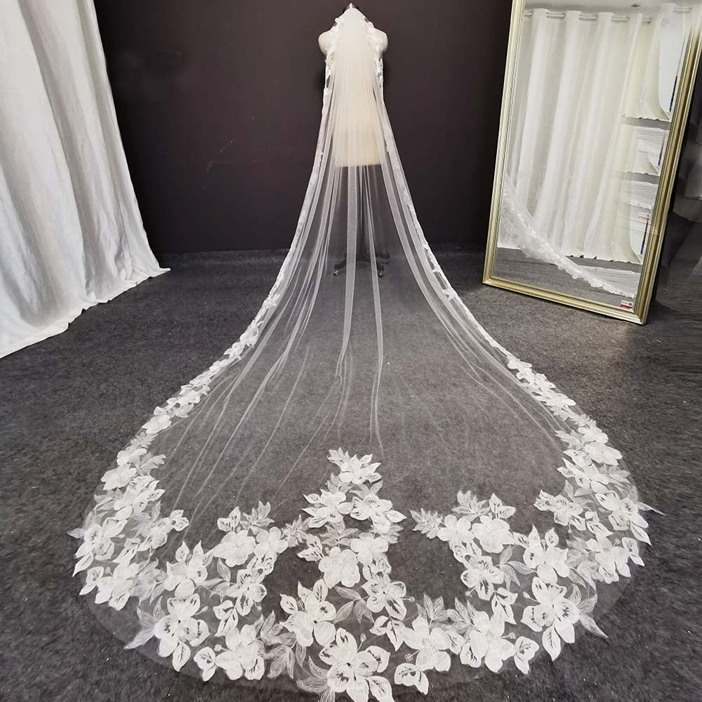 YouLaPan Wedding Veil Long with Comb 3d Flowers Bridal Veils Wedding  Cathedral Length 1 Tier Bride Veu Accessories Wedding V93 - AliExpress