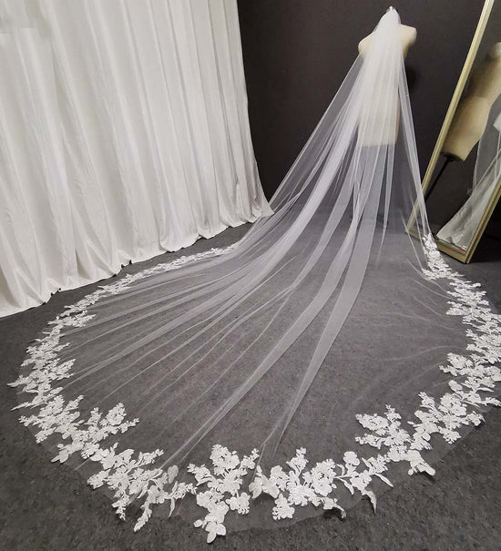 Venusvi Lace Edge Cathedral Length Tulle Wedding Bridal Veil+Comb