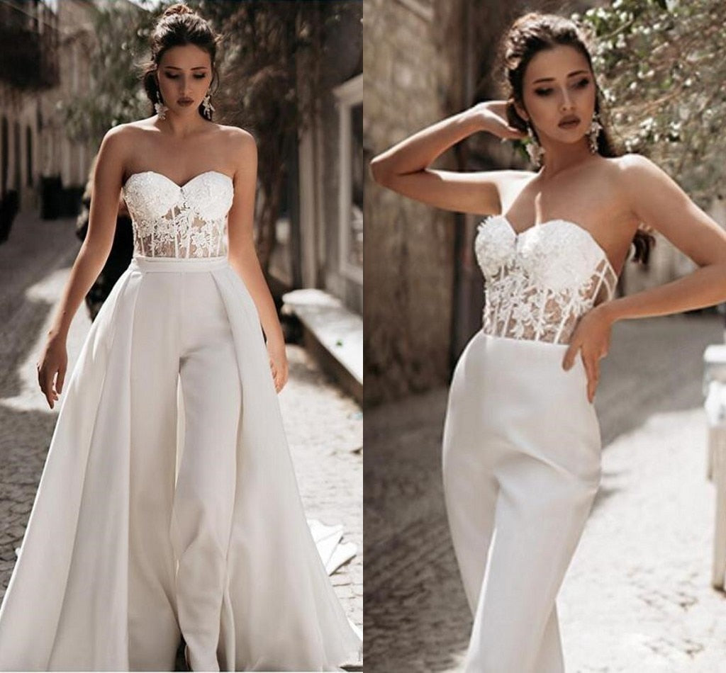 Lace Corset Style Sweetheart Jumpsuit Pants Suit Wedding Dress Detacha