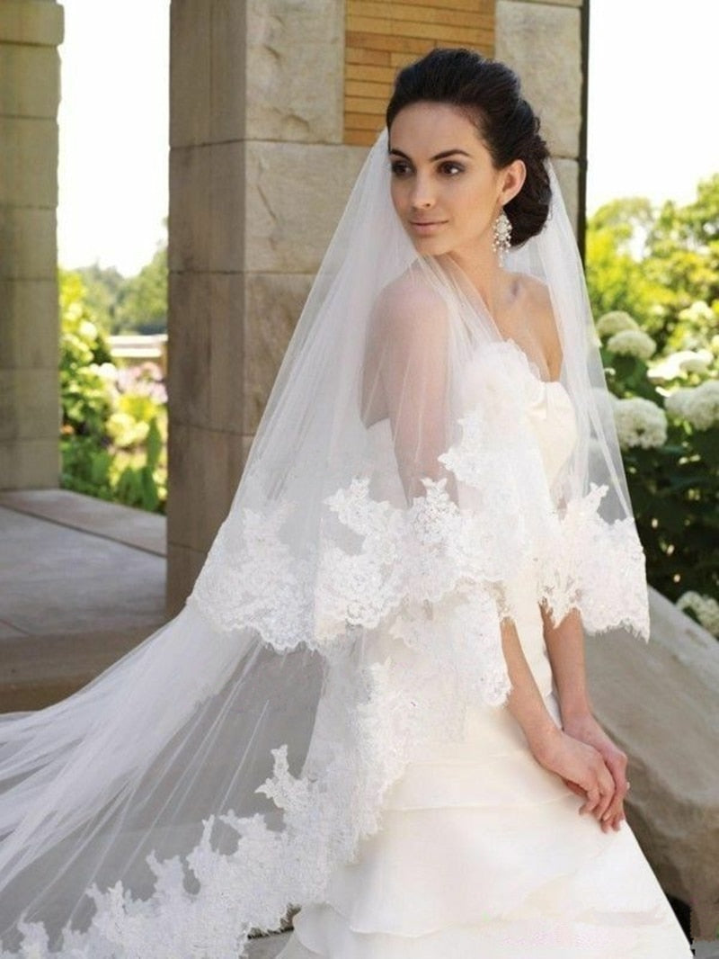 Misshow White Ivory Lace Edge Cathedral Length Wedding Bridal Veil with Comb