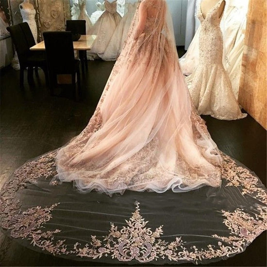 Luxury Wedding Veils Bling Beaded 3.5 M Long 3M Width Stars Champagne Gold Champagne  Veil With Crystals One Layer Wedding Veil From Dressvip, $68.99