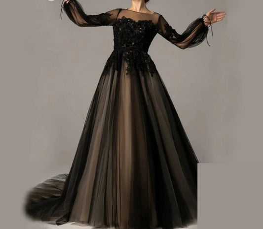Long Black Classic Wedding Dress Bridal Gown Collections