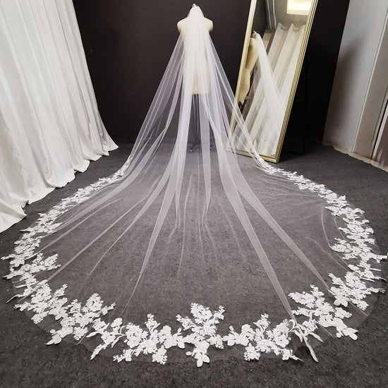 Latious 1 Tier Bride Wedding Veil White Long Cathedral Bridal Tulle Veils  with Comb Simple Drop Veils for Women and Brides