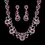 Micro Pave Hyperbole Crystal Cubic Zirconia Bridal Wedding Necklace Earring Jewelry Set 4 Colors