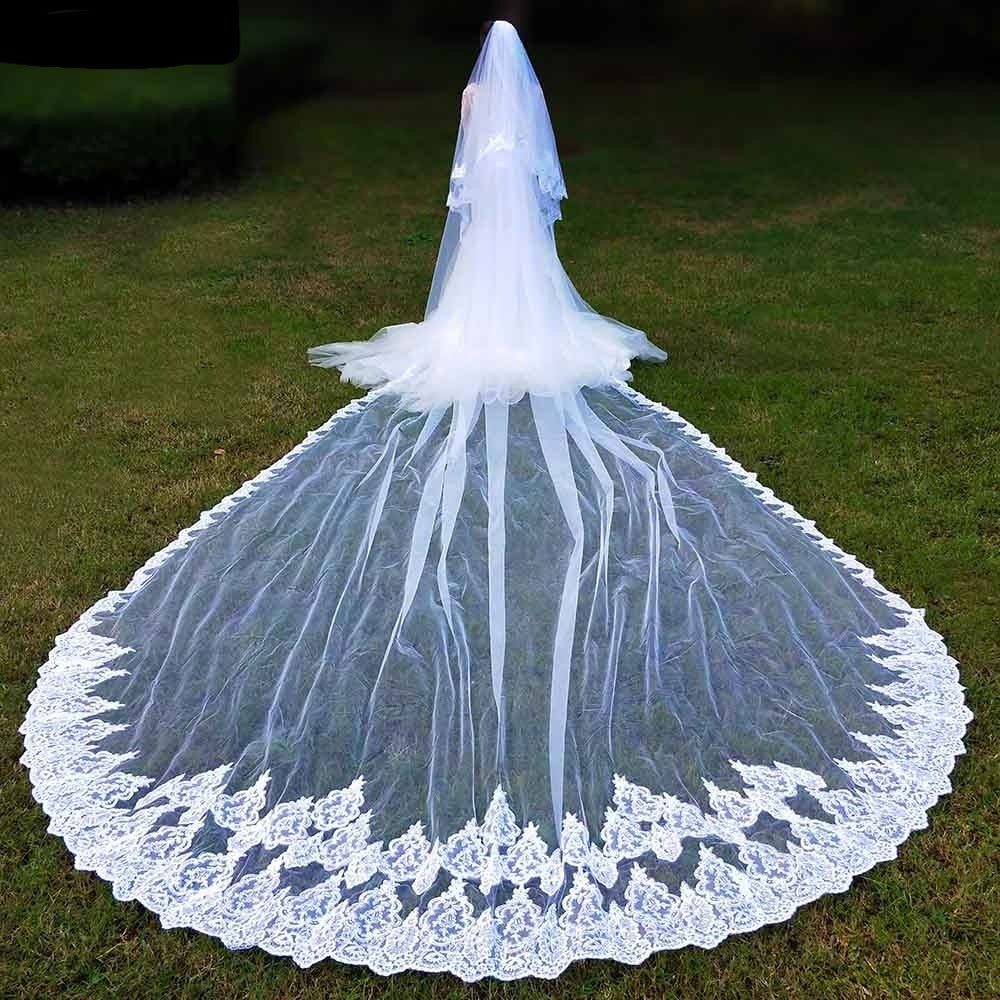 Time Goddess Wedding Dress Accessories Store Luxury 4 Meters Full Edge with Star Lace Bling Sequins Long Wedding Veil with Comb