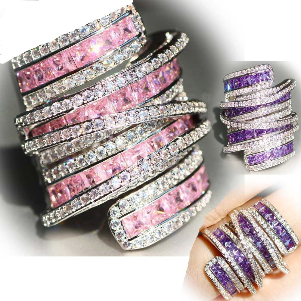 Luxury Solitaire Women Heart Ring AAA Pink Cubic Zirconia