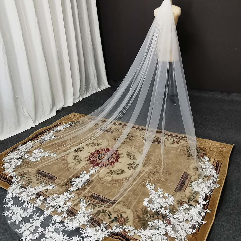 Luxury Cathedral Long Wedding Bridal Veils 1 Layer 3 Meters With Comb High  Quality Lace Applique White Ivory Headpieces Custom Made From Huifangzou,  $34.69