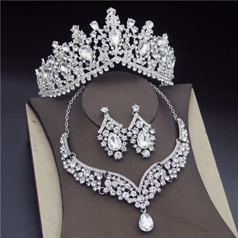 Pink Crystal Bridal Wedding Necklace Earrings Set XS1152 –