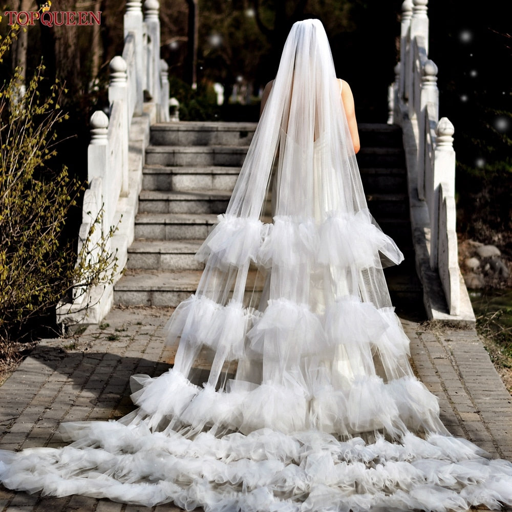1T Tulle with Lace Wedding Bridal Veil Cathedral Length – BestWeddingVeil