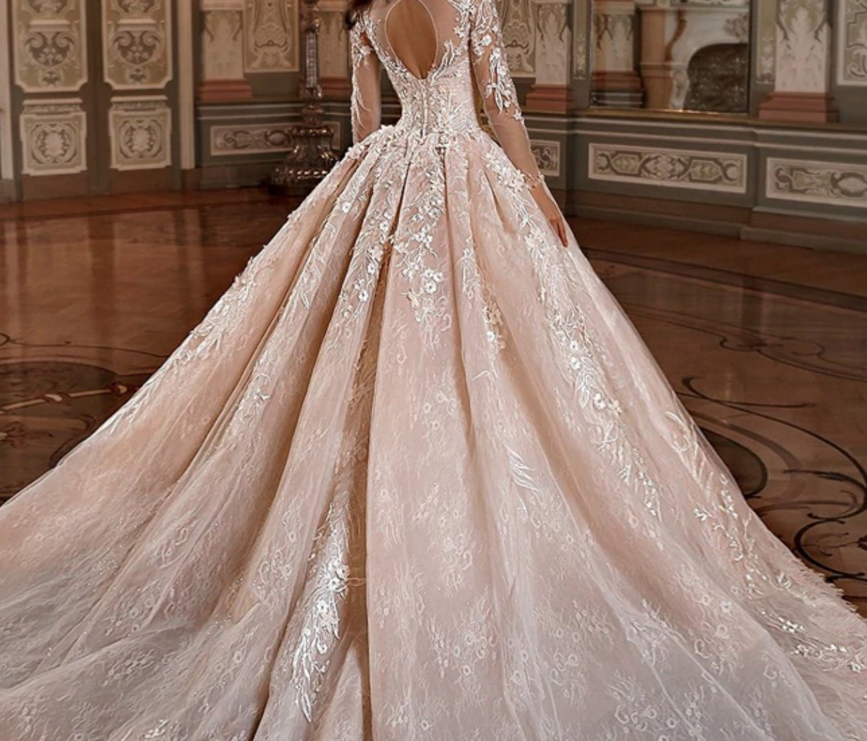 Illusion Long Sleeve Lace & Tulle Romantic Wedding Gown - Xdressy