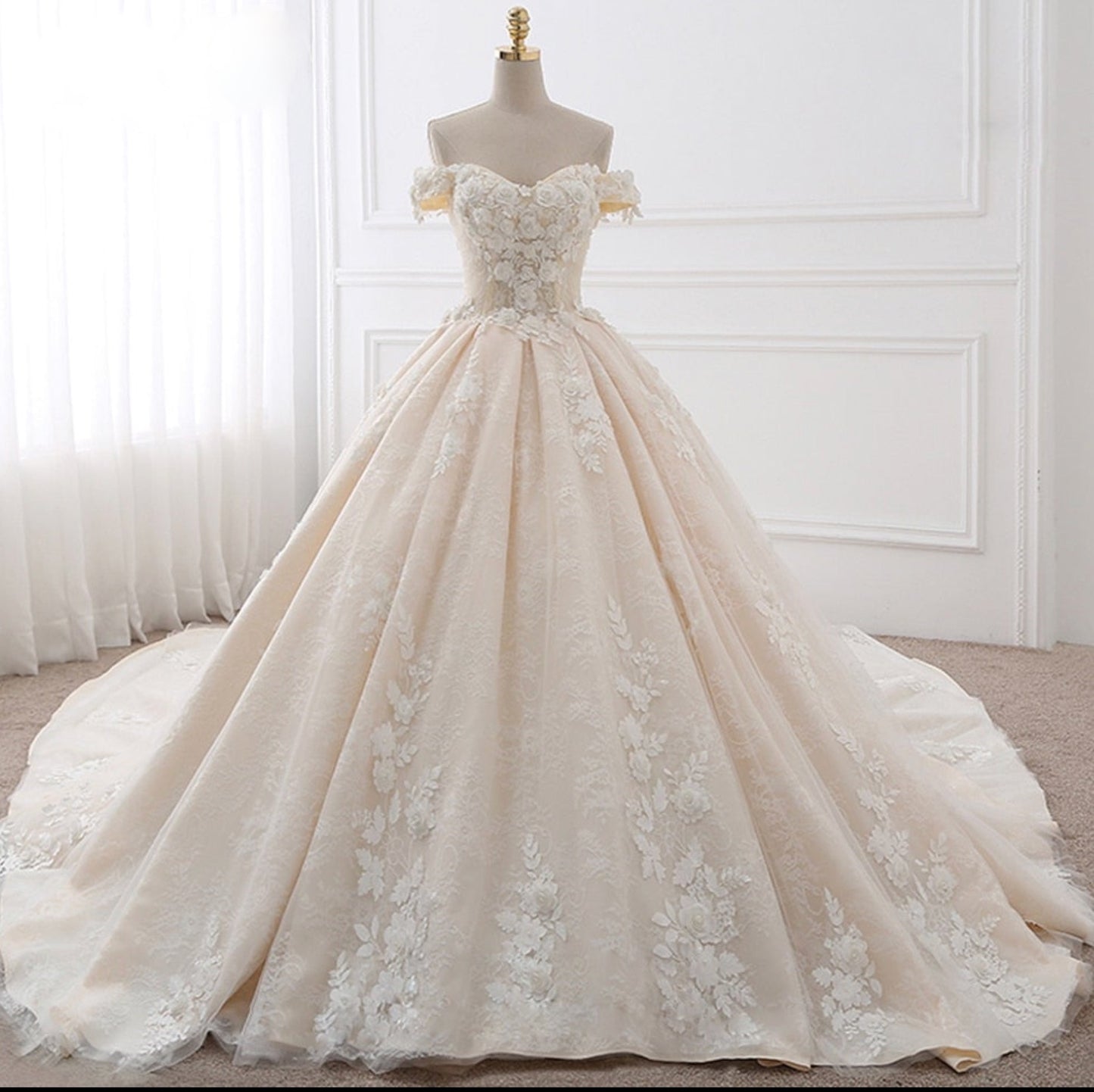 Lace Tulle Long Sleeve Chapel Train Princess Ball Gown – TulleLux Bridal  Crowns & Accessories