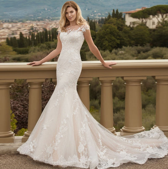 Illusion Lace Mermaid Wedding Bridal Sweep Train Gown – TulleLux