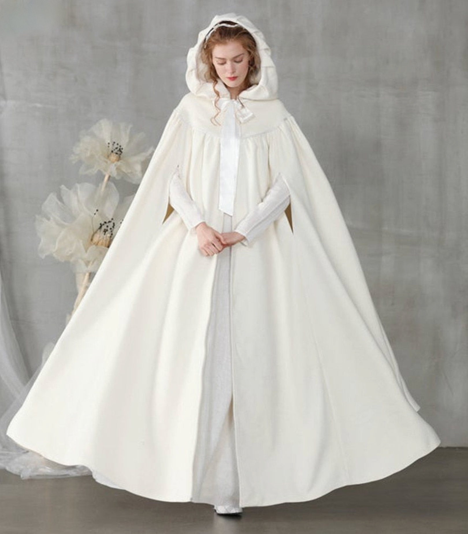 long hooded bridal cape