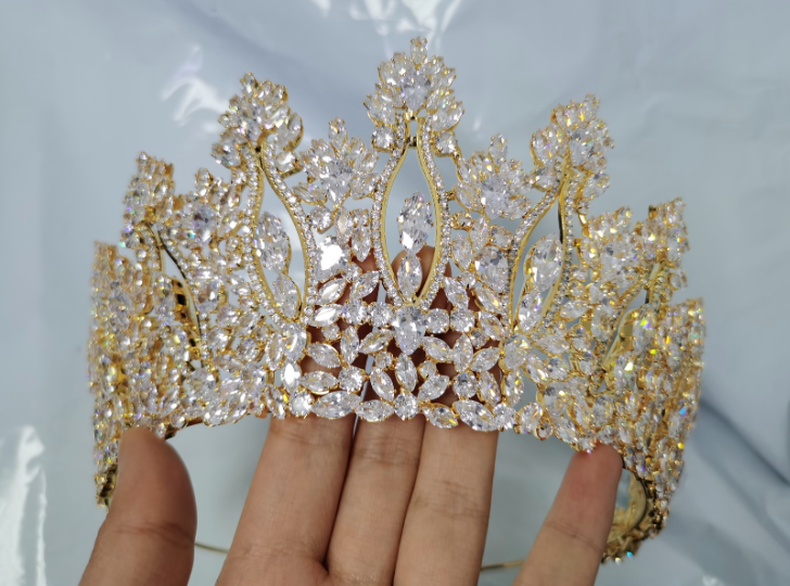 European Cubic Zirconia Bridal Tiara Gold Silver Diadem Wedding A TulleLux Bridal Crowns & Accessories