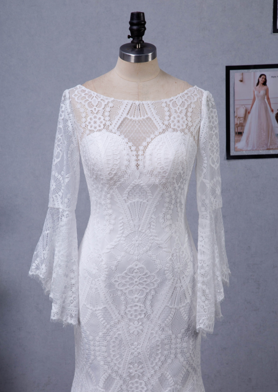 Illusion Neckline Lace Wedding Dress With Removeable Overskirt ...