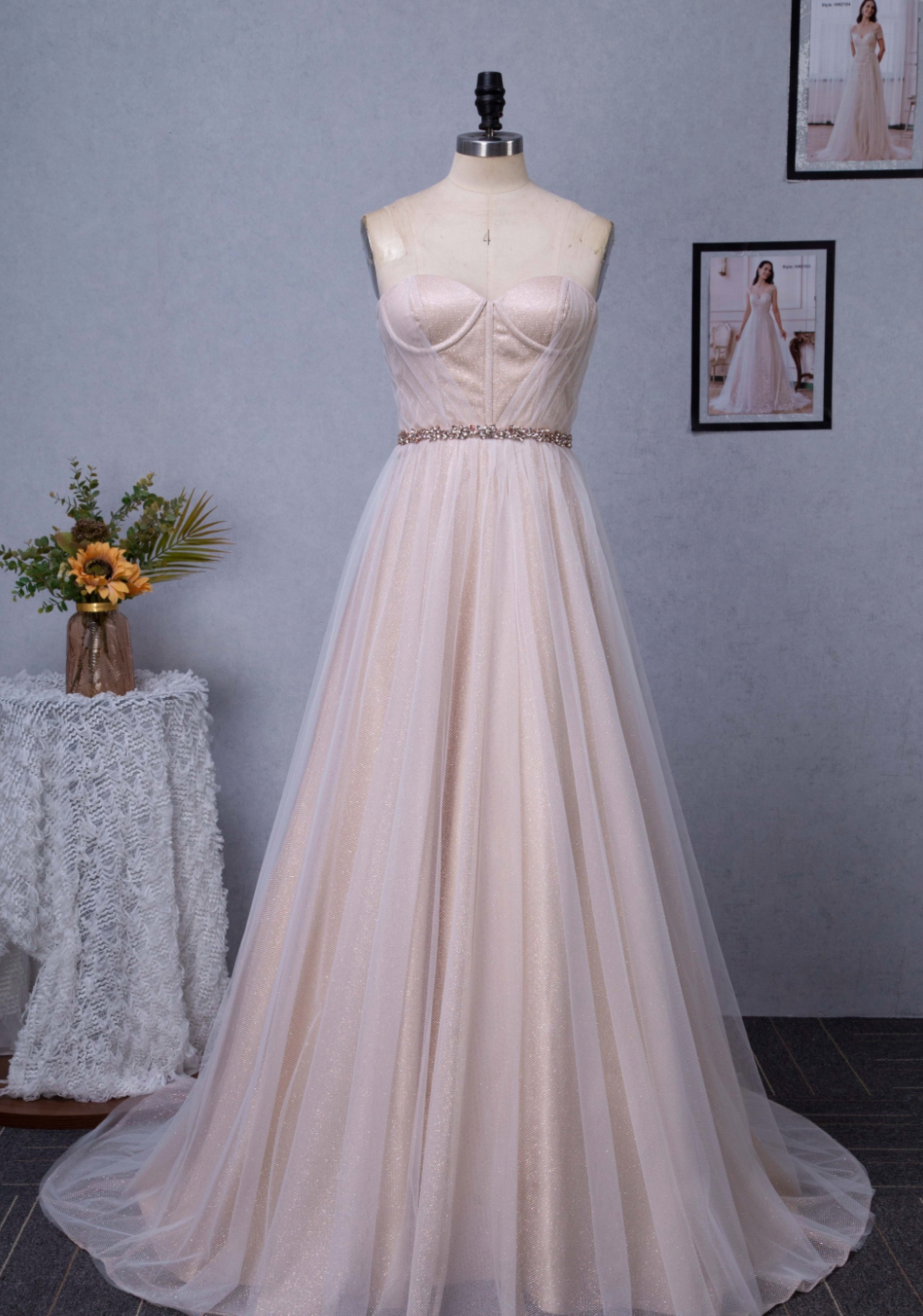 Shimmer Pink Nude Sweetheart Corset Sparkle Tulle Bridal Gown ...