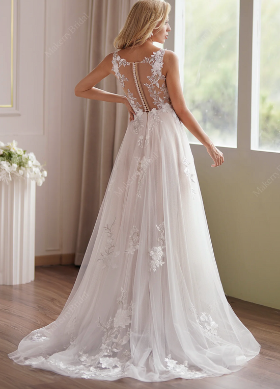 Style 40151128 Sheer Illusion Neck line Wedding Gowns