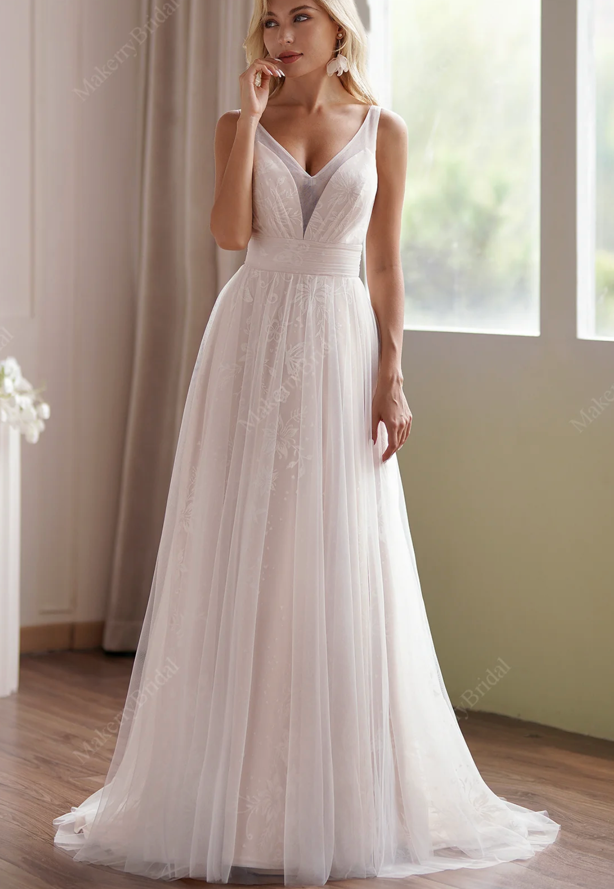 Soft Tulle A-Line Wedding Dress Illusion Neckline And Sheer Back – TulleLux  Bridal Crowns & Accessories
