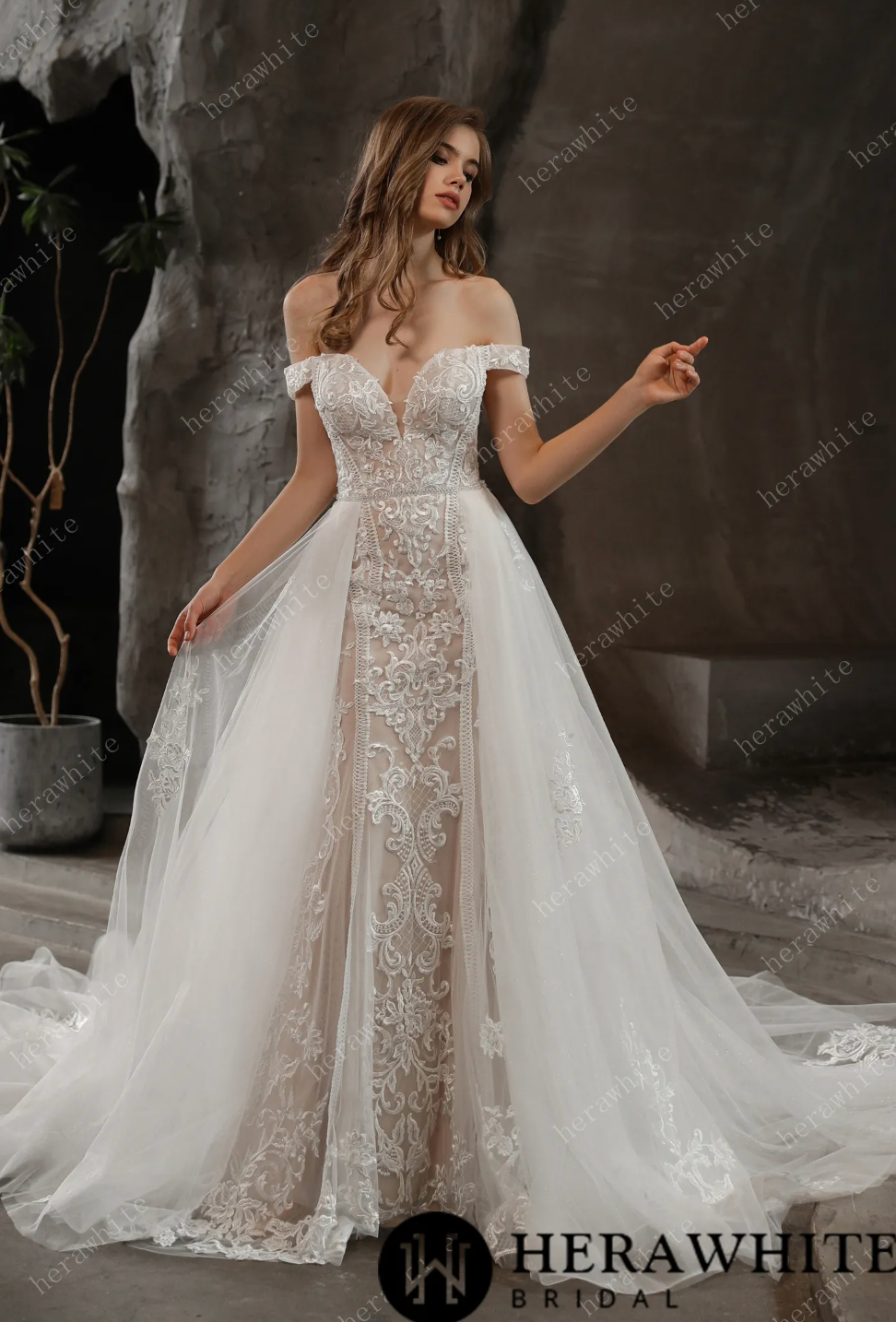 Simple Lace Fit And Flare Wedding Dress With Sheer Back