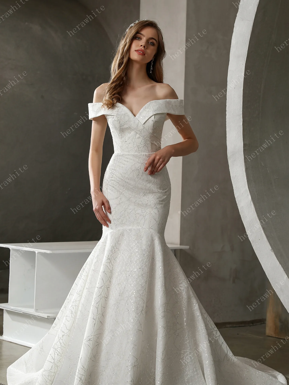 Off The Shoulder Mermaid Bridal Gown with Long Train – TulleLux Bridal ...