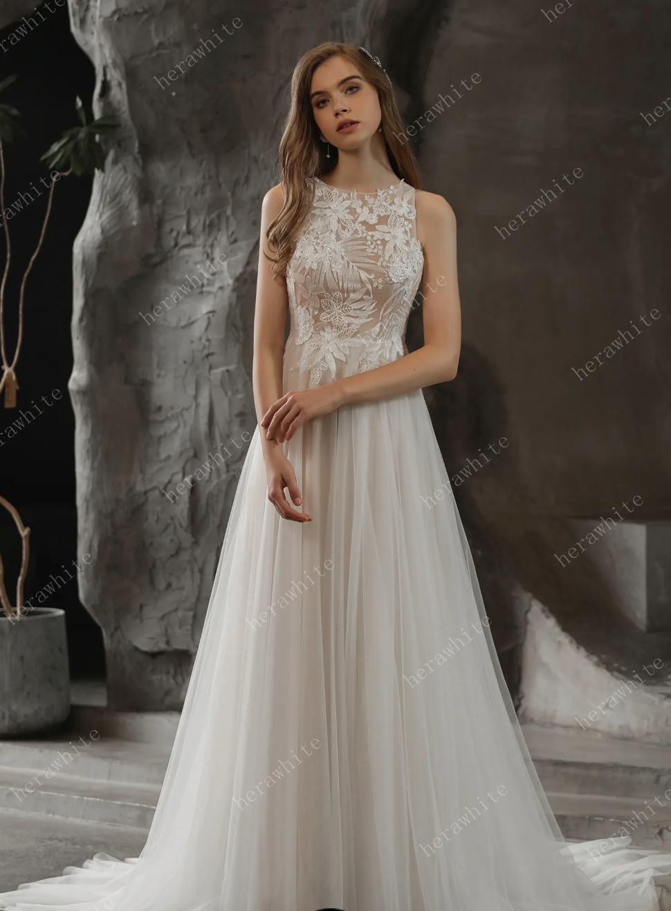 Shimmery Sequined Lace Square Neckline Wedding Dress – TulleLux