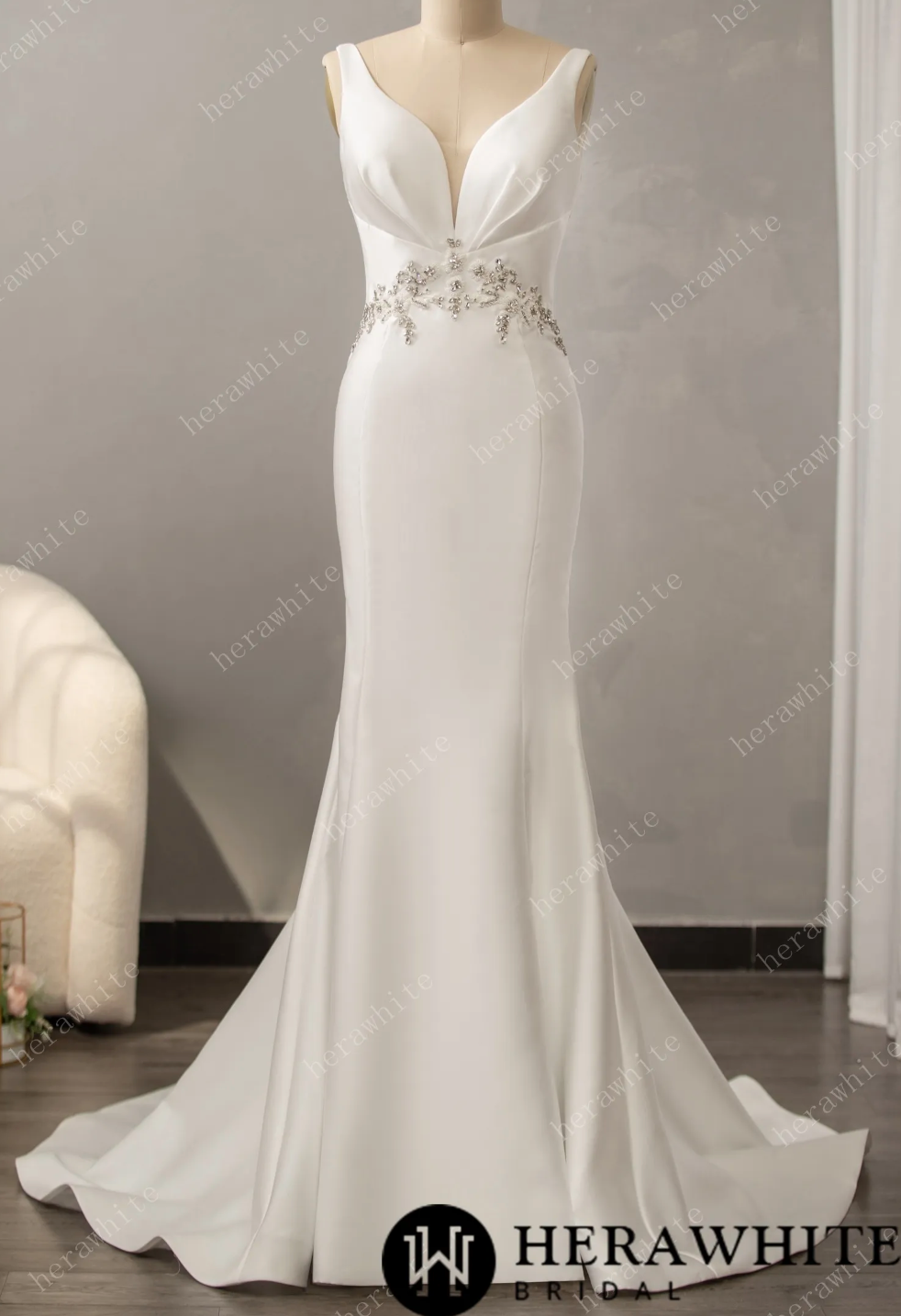 Strapless Mikado Silk A-Line Wedding Dress with Pleated Bodice