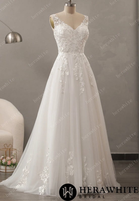 Timeless Lace Wedding Dress with V-Neckline – TulleLux Bridal Crowns &  Accessories