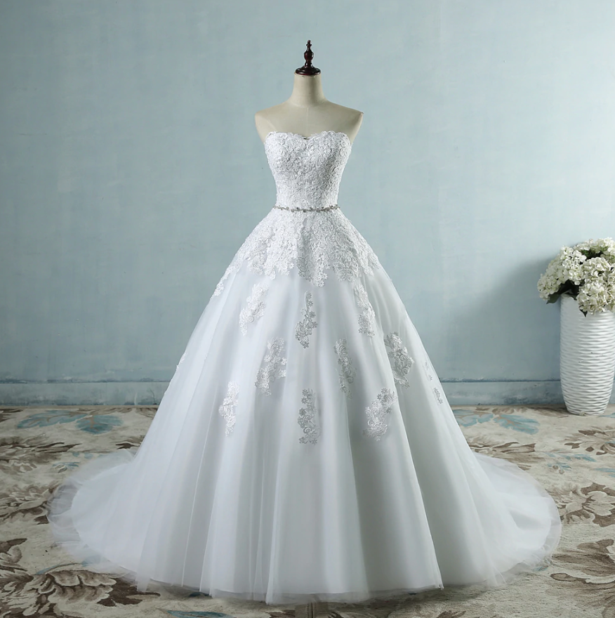 SireneWeddingDress Store Simple Tulle Organza Strapless Wedding Dress Detachable Sleeves Court Train