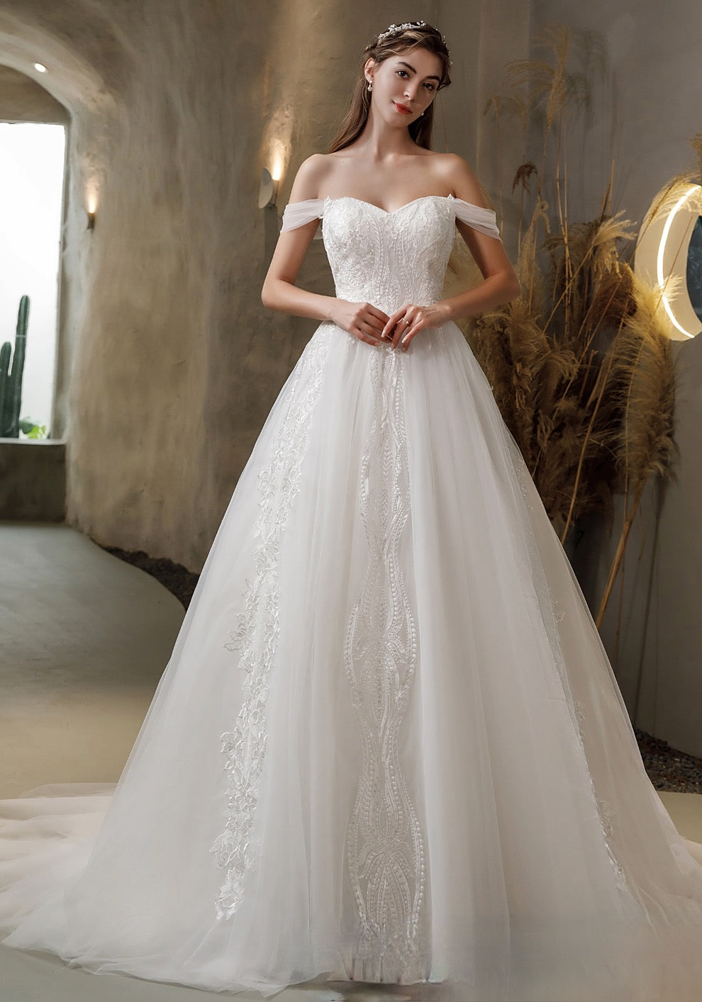 Lace Tulle Long Sleeve Chapel Train Princess Ball Gown – TulleLux Bridal  Crowns & Accessories