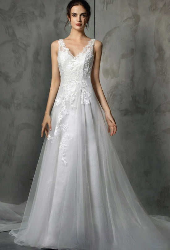 V-Neck Tulle Bridal Gown with Double Banded Waist – TulleLux Bridal Crowns  & Accessories